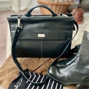Vintage Y2K black leather briefcase with Crossbody strap